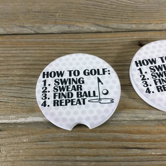 How To Golf - Swing, Swear, Find Ball, Repeat Car Coasters Set of 2 - Picture 2 of 6